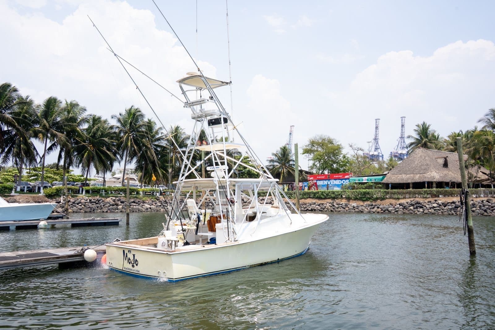 A Big Buoys 31-foot Bertram docked at the marina in Puerto San José, Guatemala