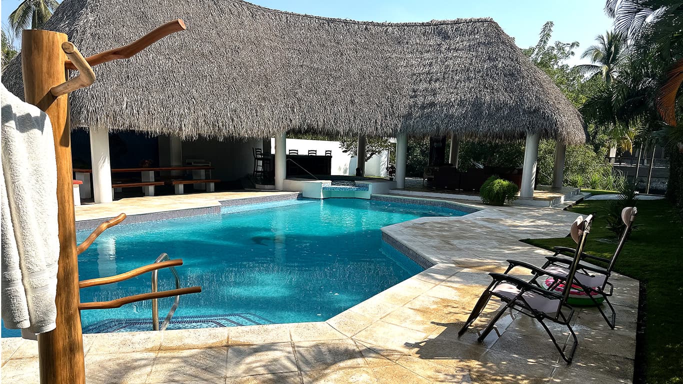 Poolside patio at the Big Buoys villa on Guatemala's Pacific coast